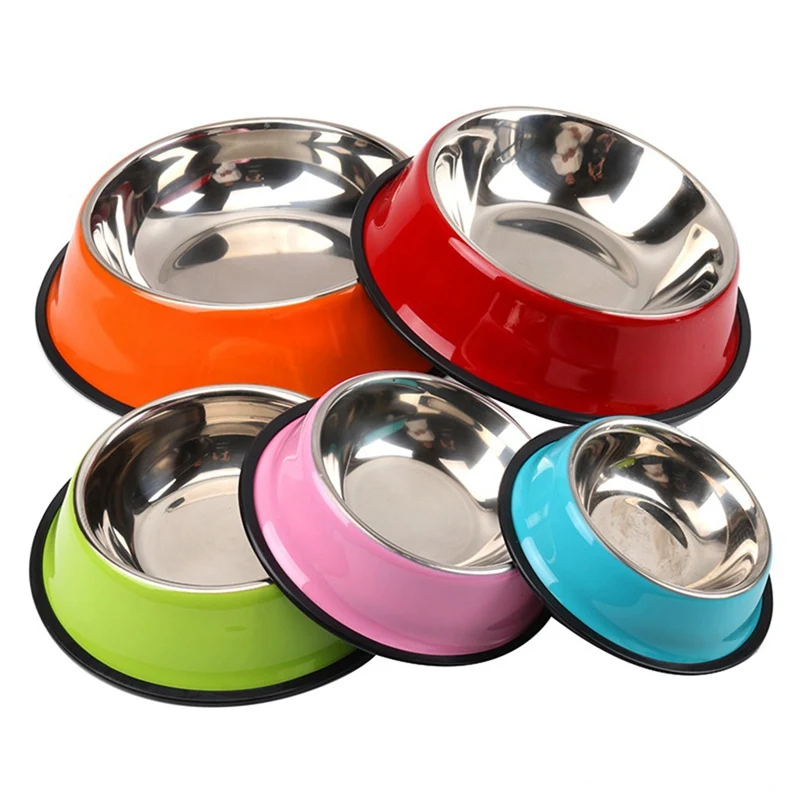

Pets Feeding bowl Anti Skid Stainless Steel Travel Food Water cat dog bowls Dish For Dog Cat Puppy 6 Colors