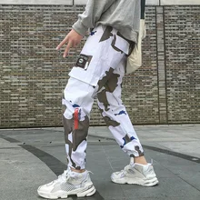 Мужские штаны для бега с камуфляжными боковыми карманами, свободные стильные мужские спортивные штаны, модные уличные повседневные штаны