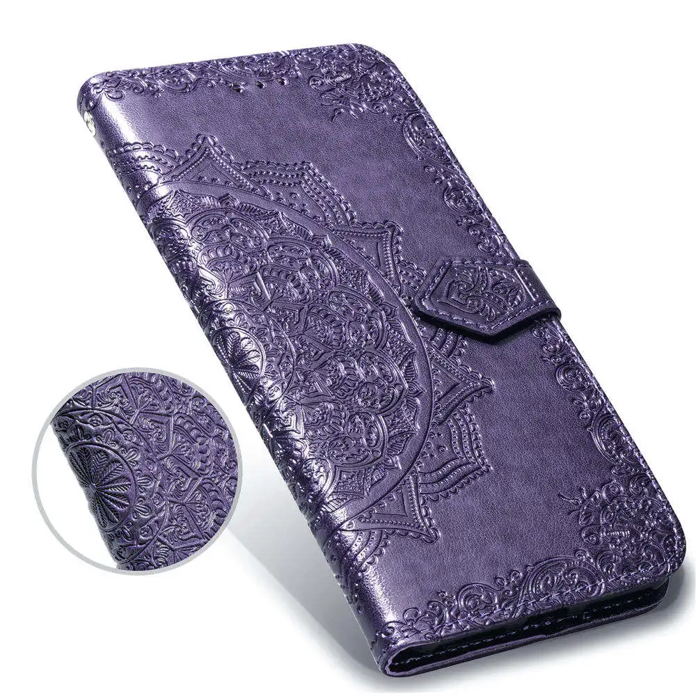 Чехол с тиснением для sony Xperia 1, 5, 10, 10+ Модный чехол из искусственной кожи с отделением для карт и откидной крышкой с подставкой, чехол s, sony 10 Plus, элегантный чехол - Цвет: Фиолетовый