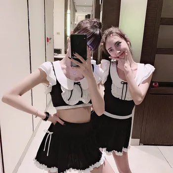 

Swimsuit For Teenagers One Piece Bikini Swimwear Big Size Beachwear Surfing Girl Cute Skirt Fairy Maid Fan Female Black White