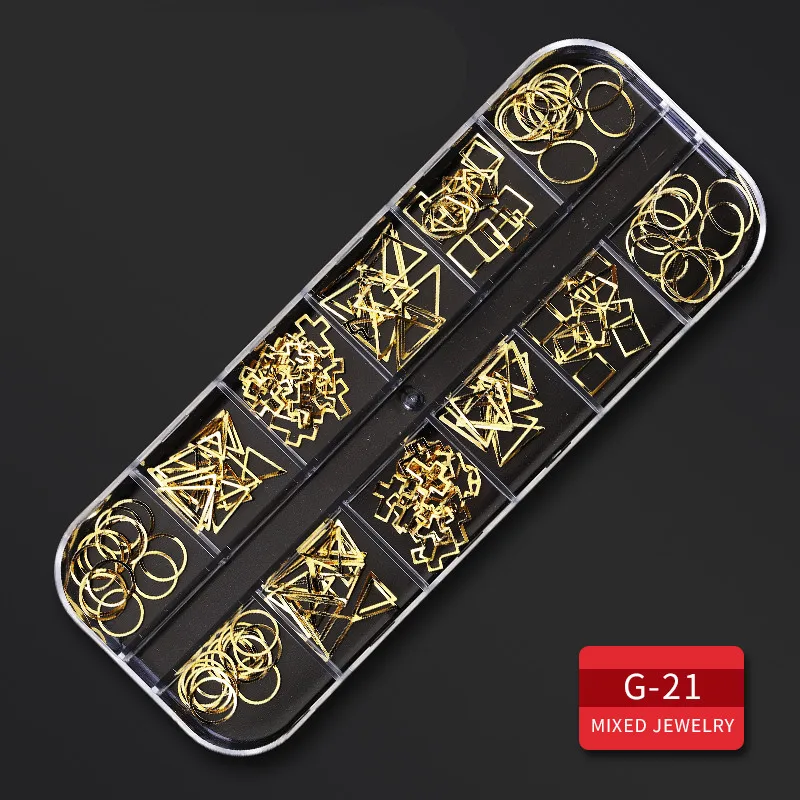 RWTT 12 Сетки смешанный стиль дизайн ногтей Луна Звезда золотые металлические заклепки 3D DIY Шарм украшения аксессуары - Цвет: G21