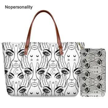 

Nopersonality Emotional Eyes and Brows Print Handbag Set for Women Classic Female Ladies Top-handle Bags Casual Femme Tote Bags