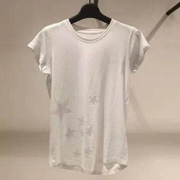 

Women Summer T Shirt Cotton Ladies Short Sleeve 2020 New O-neck Hot Drill Stars Tee Top Female Simple T Shirts Clothes