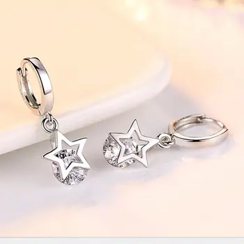 925 Sterling Silver Prevent Allergy Crystal Star Piercing Stud Earrings For Women Bridal Wedding Party Jewelry EH1417