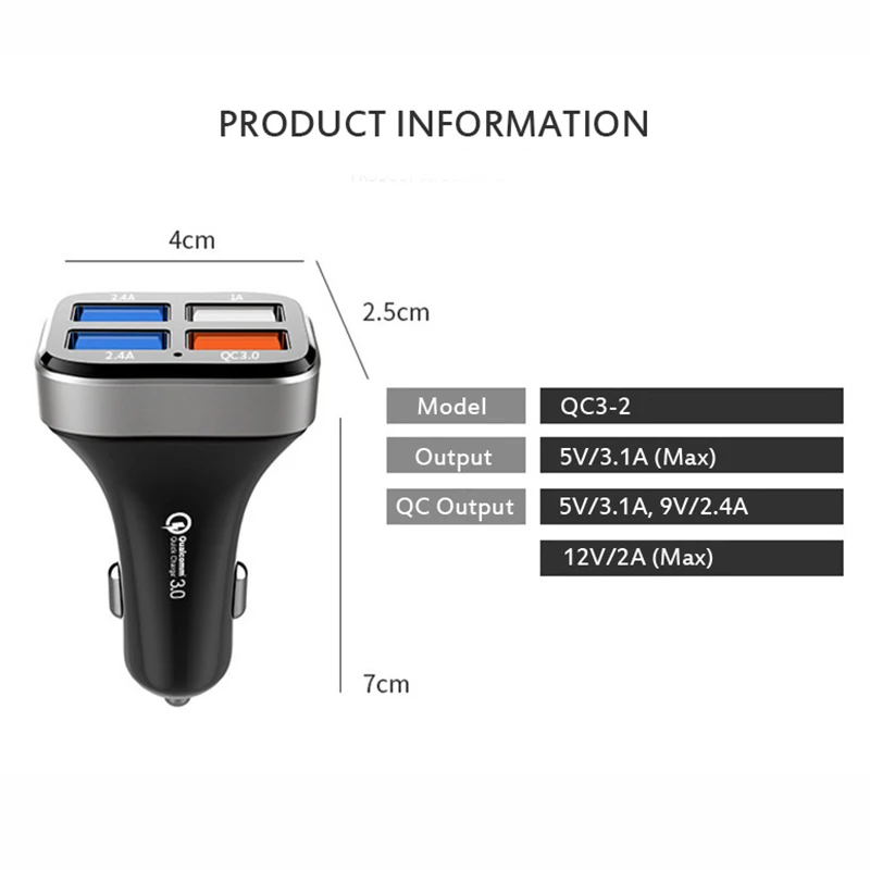 4 USB порта Quick Charge 3,0 умный адаптер питания для iPhone samsung huawei Xiaomi для грузовика автомобиля зарядка с 4 телефона автомобильное зарядное устройство