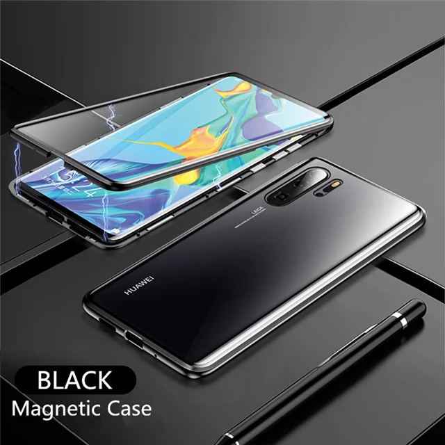 360 магнитный металлический чехол для huawei P30 P20 Pro lite Коврики 20 Pro 20X Чехол Двойной Стекло Honor 10 8X Max 9x Nova 3 3i 3E 4 4E крышка - Цвет: Black