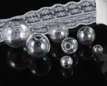 

100pcs 10/12/14/16/18/20/25/30/40mm Rainbow round orb ball glass globe bubble one hole glass vial pendant diy bottle glass dome