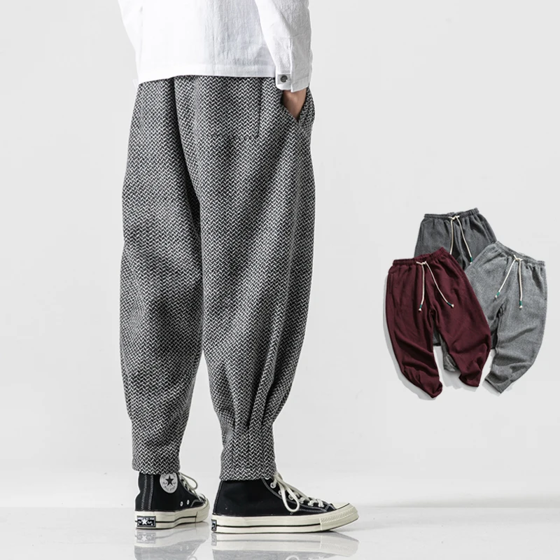 Мужские зимние толстые флисовые повседневные шерстяные брюки мужские винтажные уличные хип-хоп свободные брюки китайские спортивные штаны размера плюс 5XL