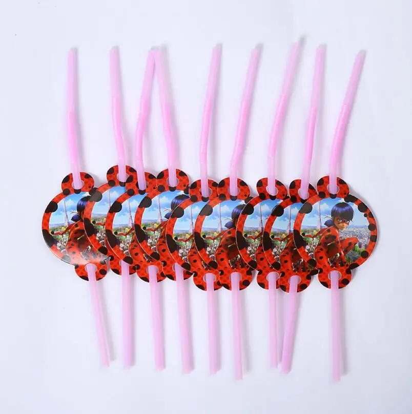 

10pcs/lot ladybug straw kids birthday party supplies ladybug kids baby shower straws Ladybug theme party paper straws