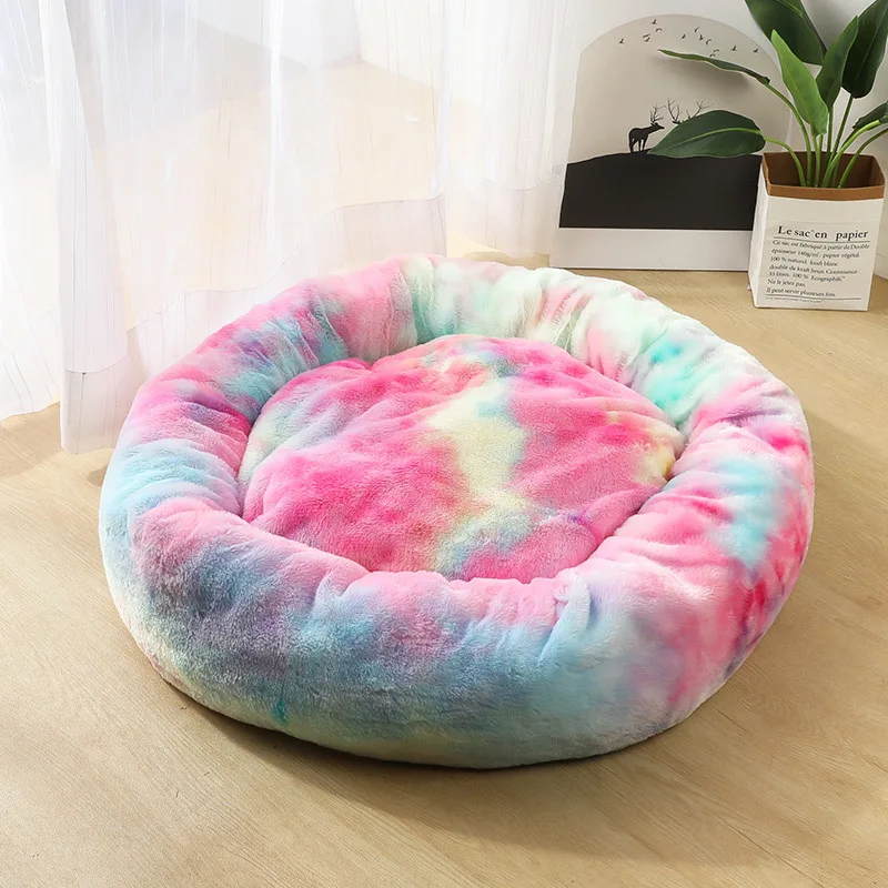 JOOYPET кровать для собак с длинными волосами Удобная пончик обнимашка круглая кровать для собаки ультра мягкая моющаяся кровать для собак и кошек - Цвет: Pink Printing