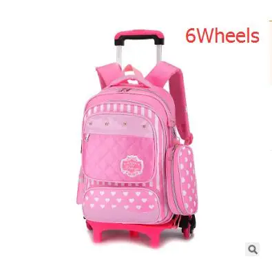 Детская школьная сумка на колесиках, рюкзак с колесиками, детская школьная сумка на колесиках для девочек, детский школьный рюкзак на колесиках, школьные рюкзаки - Цвет: Pink 6wheels