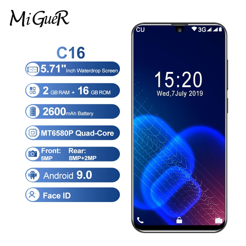 OUKITEL C16 Android 9 0 смартфон 5 71 'ཏ:9 MT6580P 2 Гб 16 отпечаток пальца Лицо ID водослива