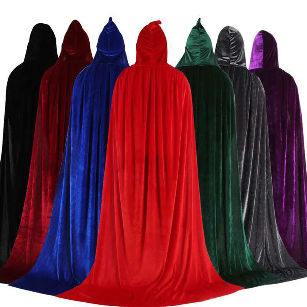 1pcs Velvet Hooded Cloak Long Robe Medieval Vampire Witch Capes Halloween Costume Party Decoration Coseplay Props Cape Wholesale |