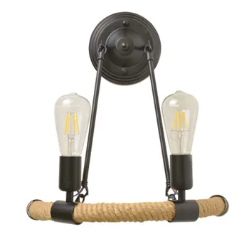 

American double head Nordic retro fashion modern minimalist balcony staircase light semi-circular hemp rope wall lamp