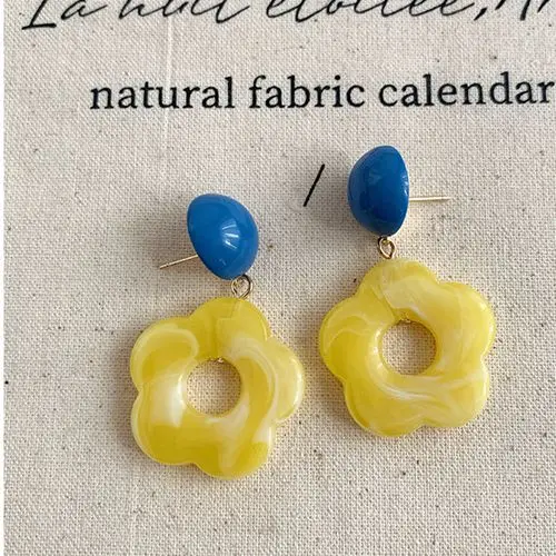 yellow stud Сладкие цветочные Конфета из смолы цвета элегантные серьги - Окраска металла: yellow stud