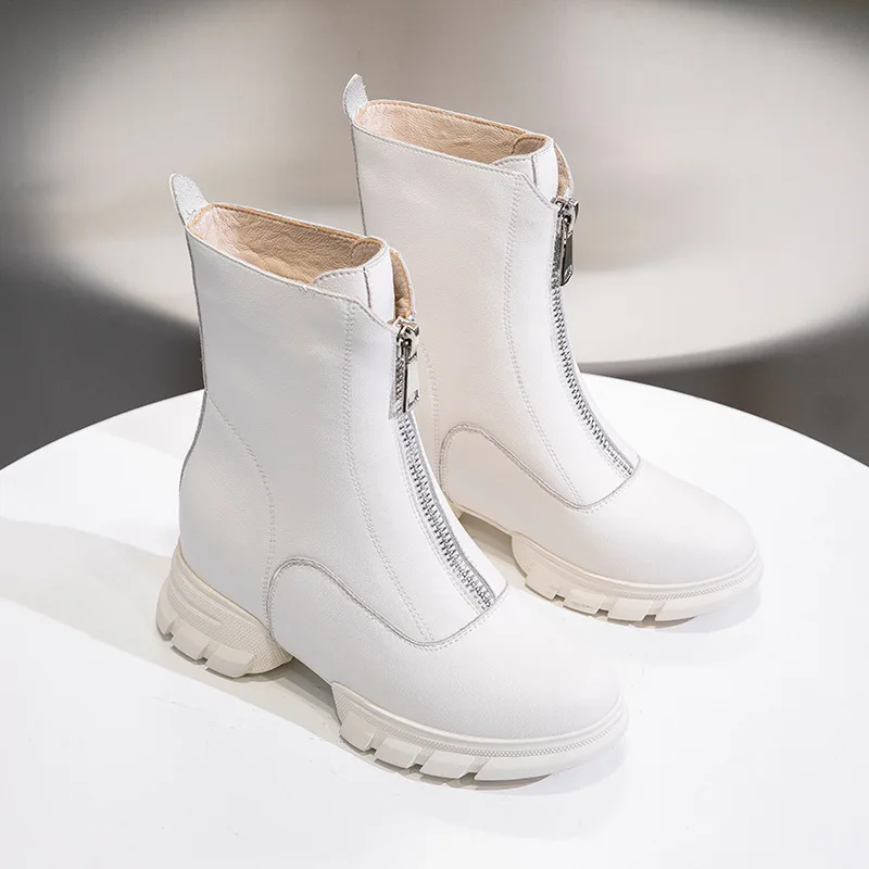 

Women's Retro Tube Ankle Boots Round Toe PU Leather Side Zipper Adjustable Buckle Autumn and Winter Women Chunky Heel Boots