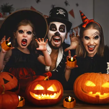 

6pcs Rechargeable Flameless Candle Pumpkin Tealight Solar Lantern Home Decor ABS Romantic Amber Warm Outdoor Camping Flickering