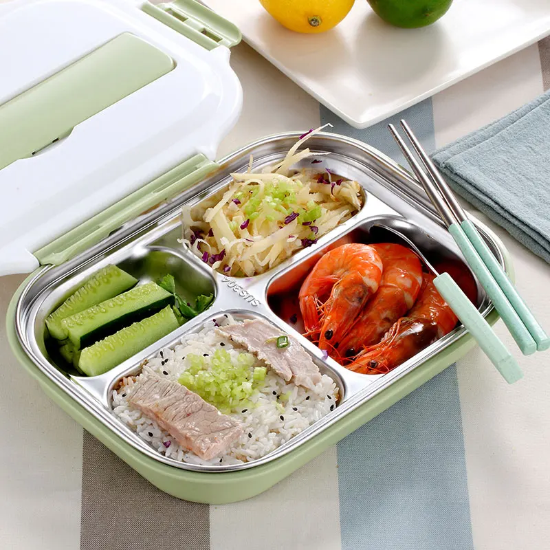 304 Stainless Steel Lunch Box With Compartments Double Layer Picnic Office Bento Box Japanese Leak-proof Heating Food Container
