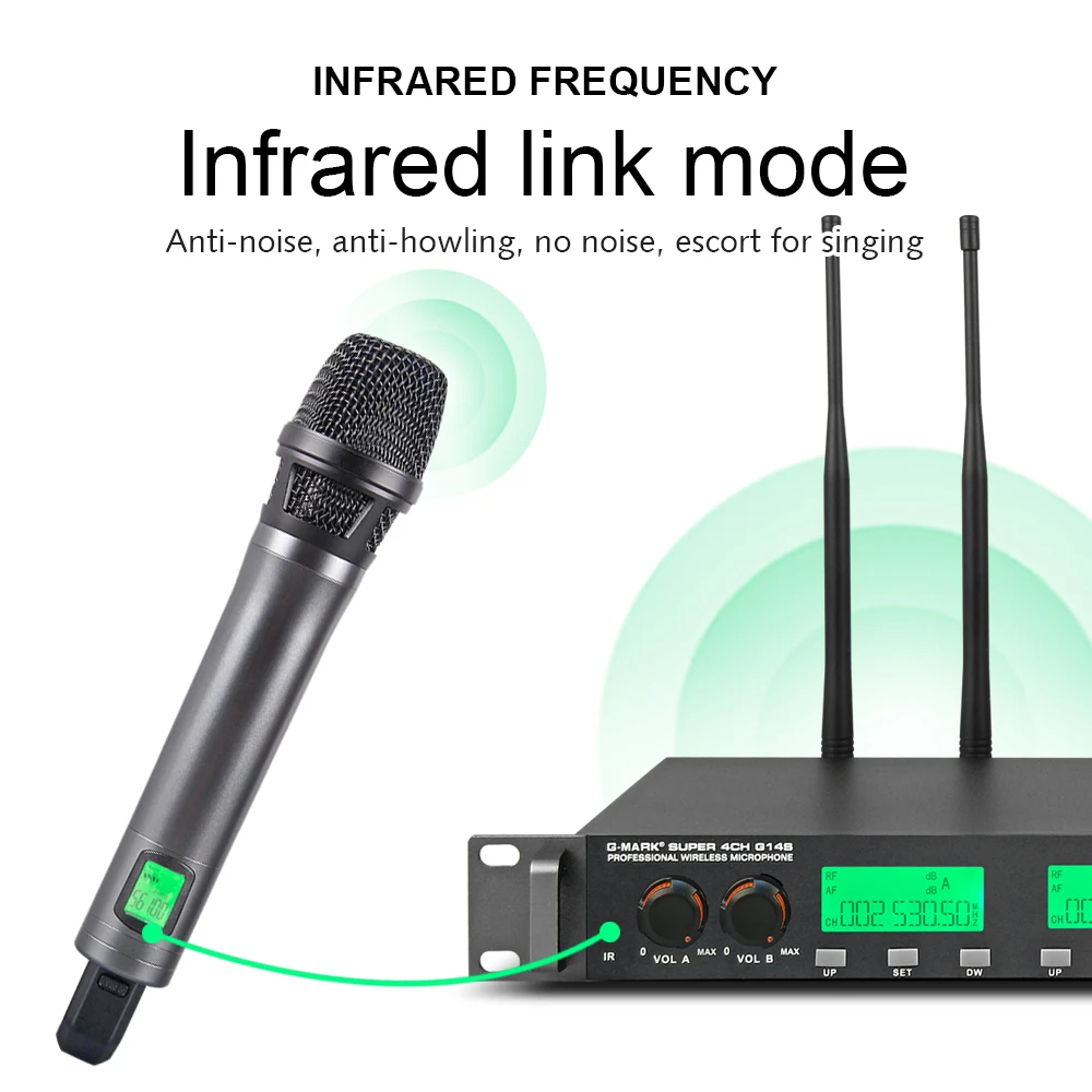 G-MARK super G14S Беспроводная микрофонная система UHF 4 ручные микрофоны все металлические частоты на выбор 150 м караоке система для сцены