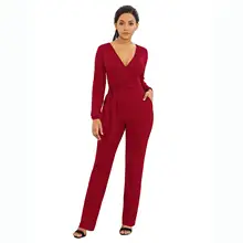 Casual Womens Jumpsuits Winter Spring Solid Color V-neck Long Sleeve Lace Up Skinny Jumpsuit Rompers Combinaison 2020 New Hot E Casual Womens Jumpsuits Winter Spring Solid Color V-neck Long Sleeve Lace Up Skinny Jumpsuit Rompers Combinaison 2020 New Hot E