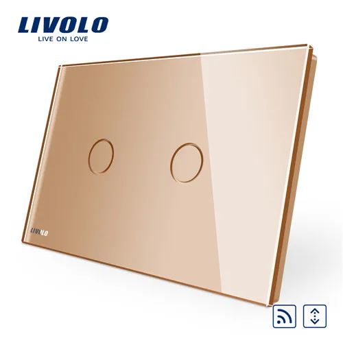 Gold Livolo AU/US Стандартная Белая кристальная стеклянная панель, переменный ток 110~ 250 В, беспроводной пульт дистанционного управления Переключатели штор VL-C902WR-11 - Цвет: Gold