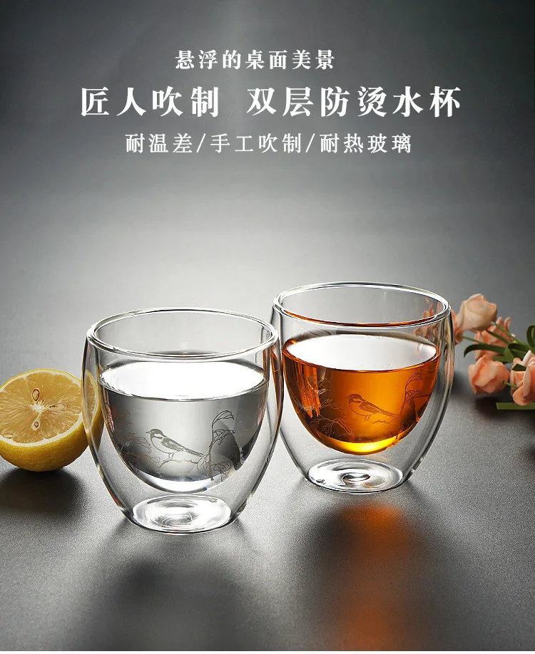 Heat-resistant Glass Double-layer Cup High-temperature Resistant Double Layer Glass Cup Manufacturers Direct Selling Creative Fl