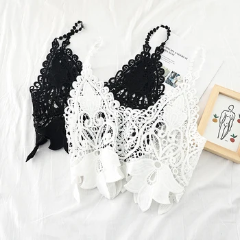 

2019 summer new lace women t-shirts v-neck hollow out short flower vest female sexy tops tees outwear top quality