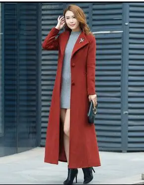 rose Red Роскошная Одежда, новинка, тонкое черное шерстяное пальто, женское, Осень-зима, для отдыха, длинное, теплое, кашемировое пальто, большой размер, Корея, Женское пальто - Цвет: rose Red