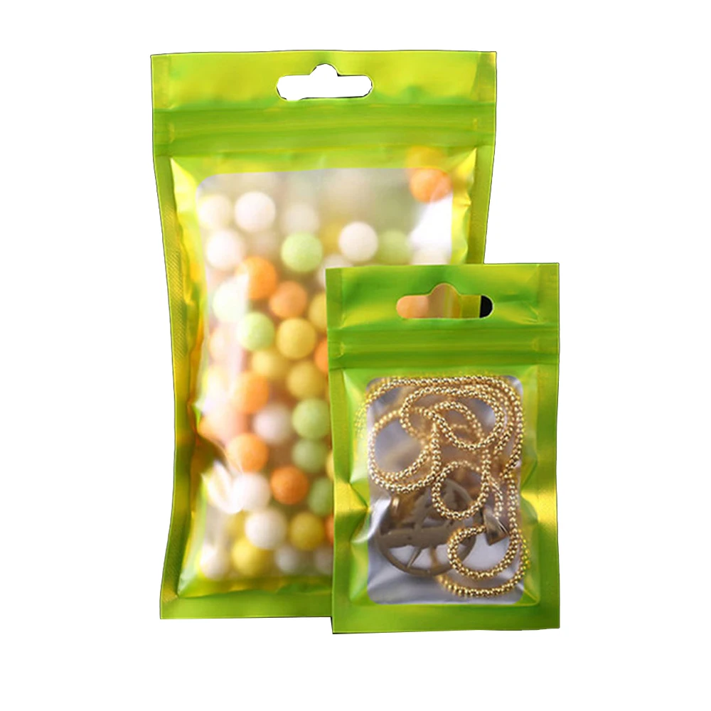 

100Pcs Matte Green Clear Aluminum Foil Zip Lock Bag with Hang Hole Tear Notch Reusable Self Seal Food Ground Coffee Pack Pouches