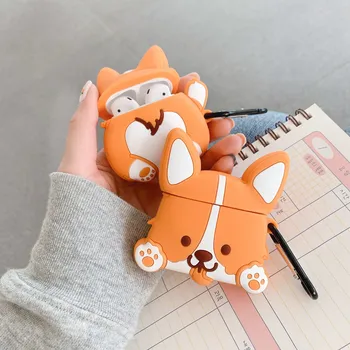 

Cute Earphone Case For AirPods Case Cartoon Corgi Dog Earphone Cover For AirPods 2 Soft Silicone Protect Cover with Pendant