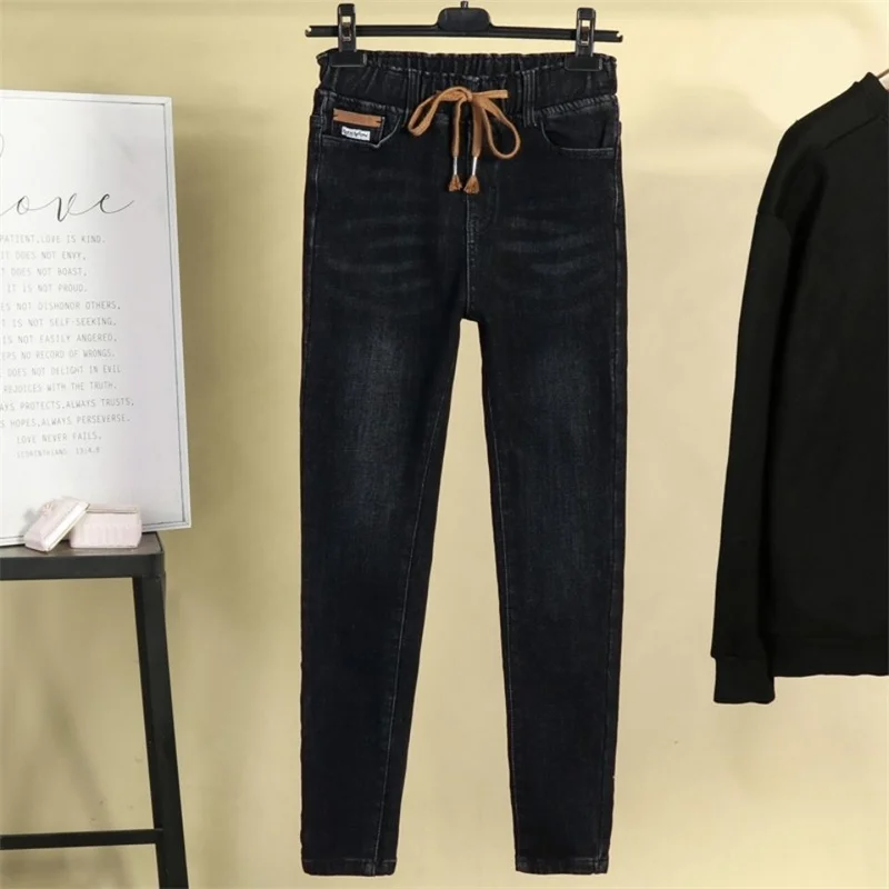 2022 New Jeans For winter Pant Size L-6XL Women's Fat Sister Velvet Jeans Women's Korean Elastic High Waist Denim Pant Warm