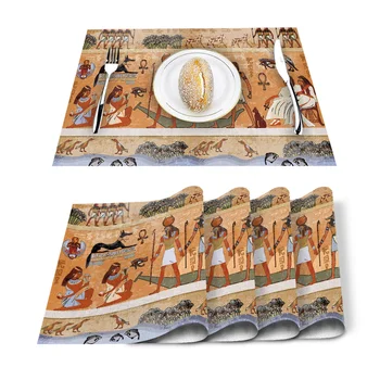 

Egyptian Mural Placemat Washable Cotton Linen Table Cloth Pad Mat Rectangle Placemats Heat Resistant