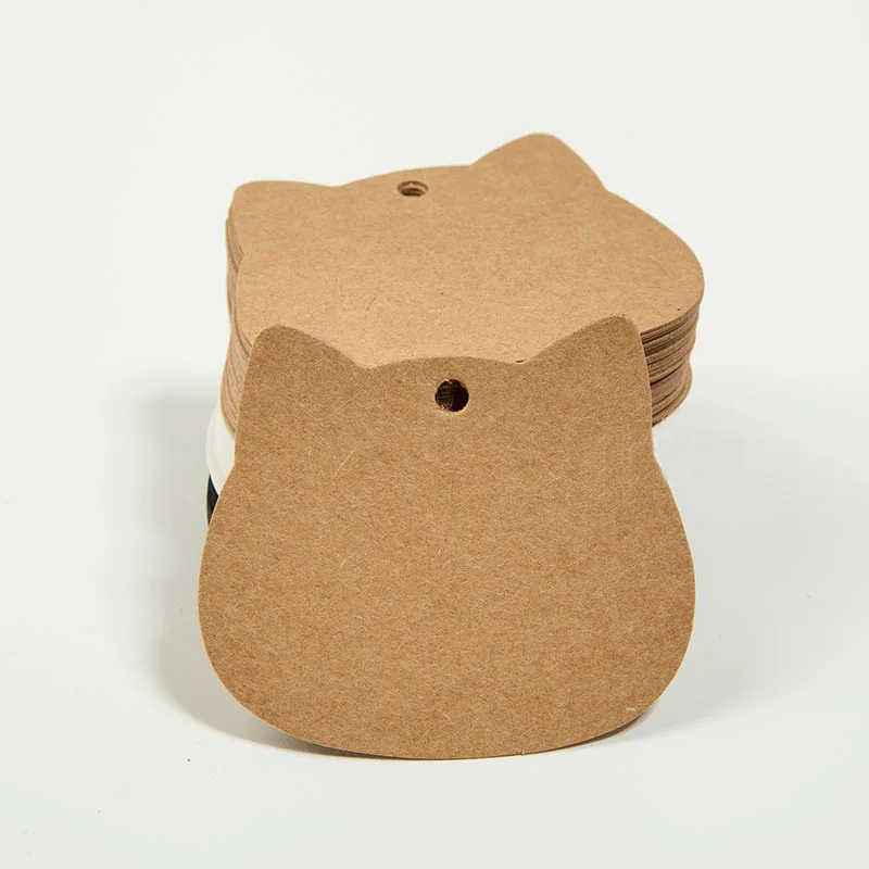 50 Stück Katzenform-Tags, weißes Kraftpapier, Hängeetikett, Geschenktüten, handgefertigtes Etikett für Zuhause, Hochzeit, Partyzubehör, DIY-Bastelzubehör – Detail 2