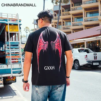 

super Brand Big size Men's Wear Plus Fat Plus Men Short Sleeve Loose Leisure Round Neck Half Sleeve Personality Printing