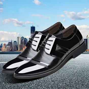 

Spring Business Lace Up Dress Shoes Men's Pointed Toe Fashion Large Size Wedding Shoes Leather Shoes