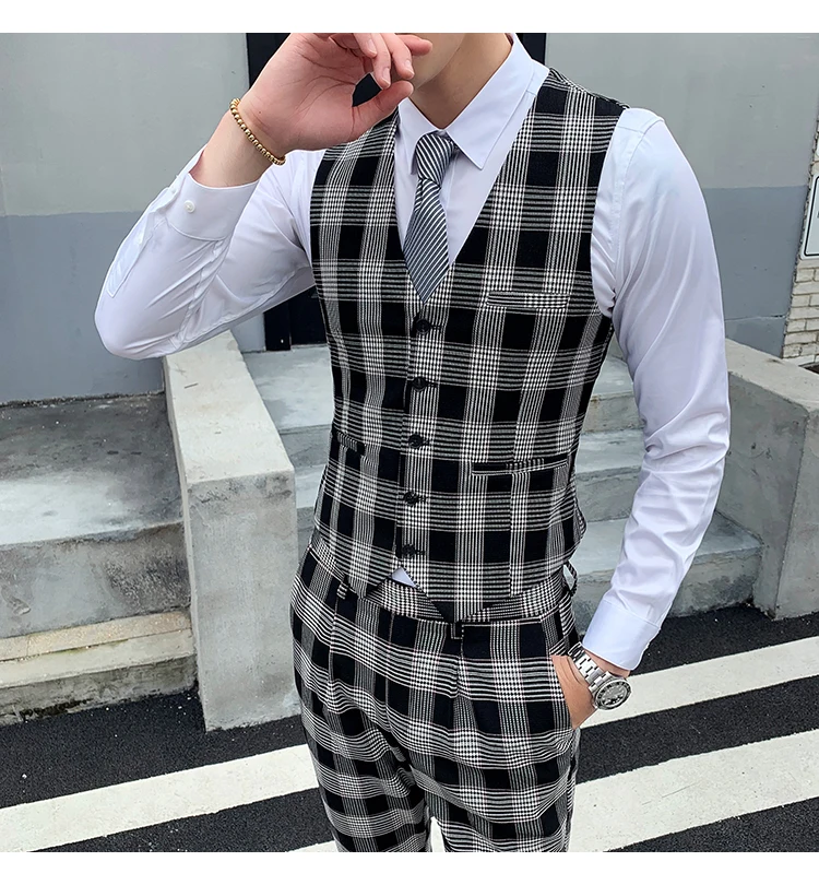 Wonderful Groom Male Wedding Prom Suit lattice Slim Fit Tuxedo Men Formal Business Work Wear Suits 3Pcs Set(Blazer+Pants+Vest