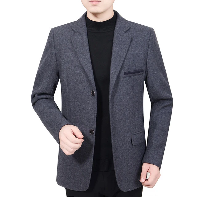 Новая горячая распродажа, брендовый осенний и зимний мужской повседневный Блейзер, модный тонкий шерстяной костюм, мужской однотонный пиджак