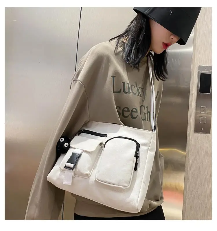 Ins Japanese Harajuku Dark Wind Canvas Bag Female 2021 New Trendy Fashion Popular Wild One-shoulder Diagonal Bag