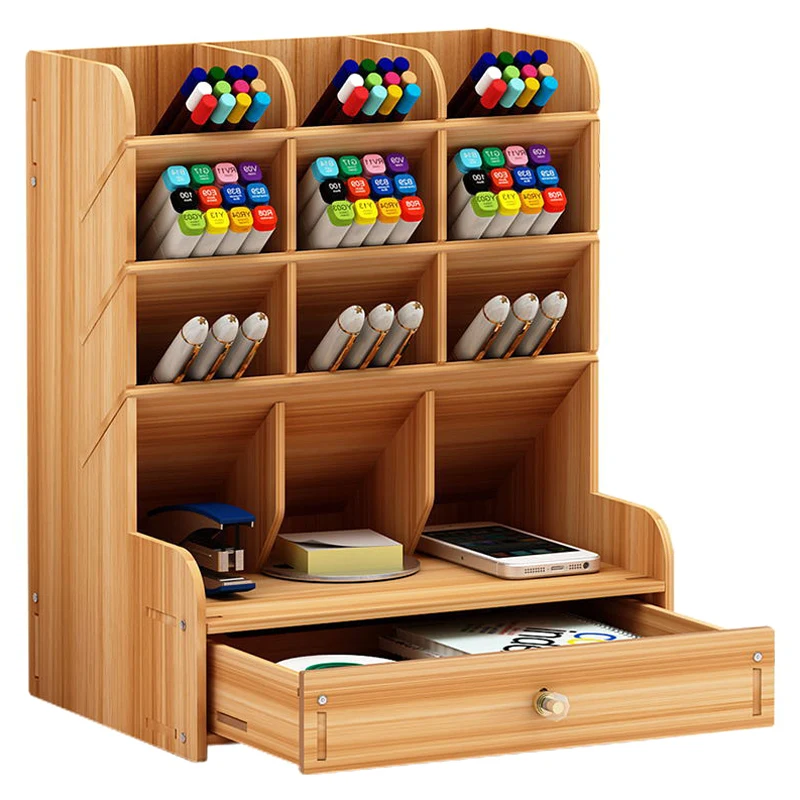 

Office Desk Organizer Desktop Pen Pencil Holder Container Storage Box Portable with Drawer JFlyer