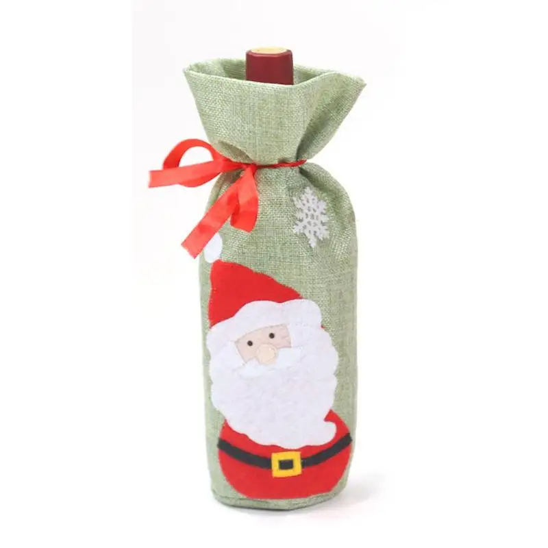 Christmas Wine Bottle Cover Linen Cloth Personality Delicate Snowman Santa Claus New Year Party Home Table Decoration - Color: 15