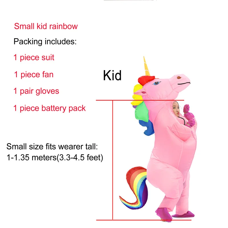 Small Kid Rainbow Надувной Единорог Костюм пони костюмы на Хэллоуин для женщин мужчин дети унисекс костюмы Единорог косплэй костюм вечерние - Цвет: Small Kid Rainbow