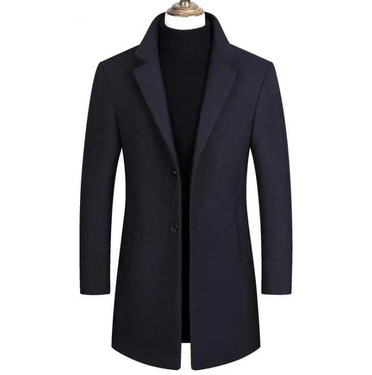 901 dark blue Зимняя новая качественная Мужская шерстяная куртка Повседневная ветровка мужская длинная хлопковая куртка с воротником тонкий воротник шерстяное пальто теплая куртка - Цвет: 901 dark blue