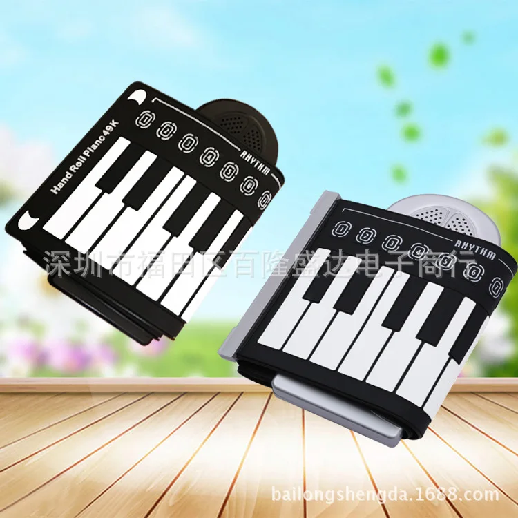 

49 Key with Trumpet Hand Roll Piano Portable Folding Electronic Keyboard Roll-down Piano Children Beginner lian xi qin