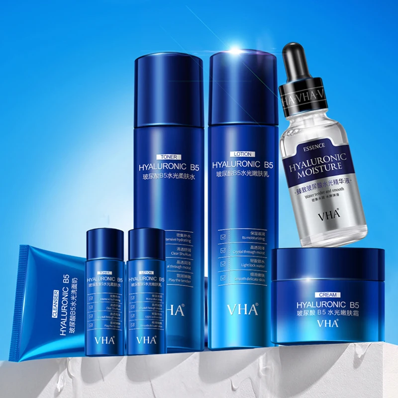 

Skin Rejuvenation Hydrating Shrink Pores Water Light Face Care 7 Piece Set Hyaluronic Acid B5 Refresh Moisturizing Soften