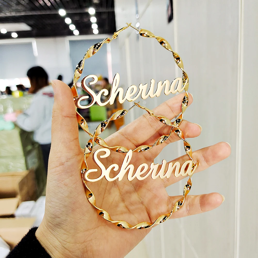 2020 Custom Big Hoop Earrings Customize Name Earring Twist hoop earring Personality Earrings With Statement Words Hiphop Sexy