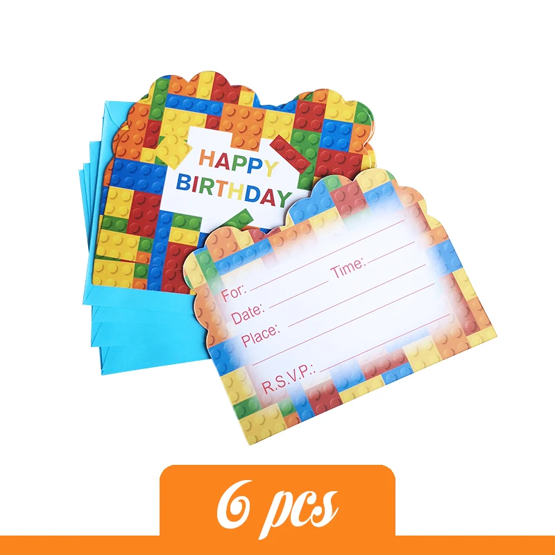 Строительные блоки тематическая вечеринка на день рождения украшения Дети цвет строительные блоки украшение блок день рождения шляпа одноразовая посуда - Цвет: Lnvitation card