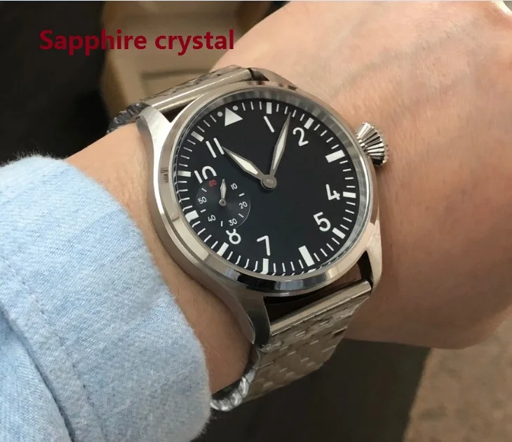 

Sapphire crystal 47mm GEERVO black dial Asian 6497 17 jewels Mechanical movement men's watch luminous big Pilot watches PA217