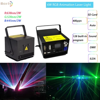 

Laser 6W RGB Animation Laser Light Ilda DJ Laser Stage Lighting Lasershow Disco Lazer System Projector 40kpps Galvo Scanner DMX