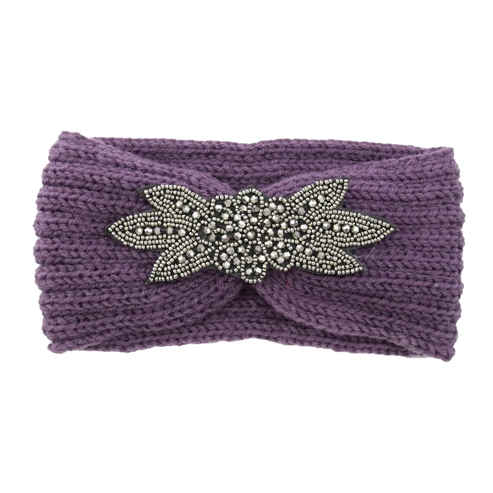 18 Зимние теплые трикотажные повязки, женские Стразы эластичная чалма, повязка на голову, лента для волос с толстой петлей, аксессуары для волос для девочек - Цвет: 18