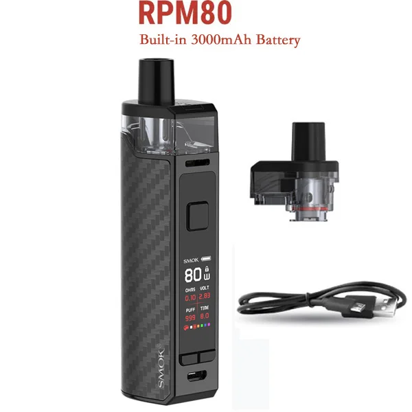 SMOK RPM80 Pod Комплект RPM80 PRO комплект Vape 80 Вт 3000 мАч батарея 5 мл бак RPM сетка 0.4ohm RGC 0.17ohm электронная сигарета VS RPM40 Pod - Цвет: RPM80 Black carbon